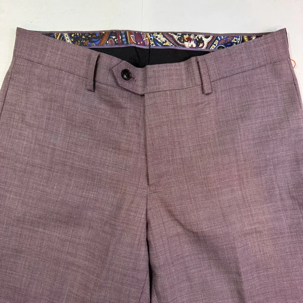TALLIA Men's Slim-Fit Stretch Wool Blend Suit Dress Pants Berry Purple 30 x 30